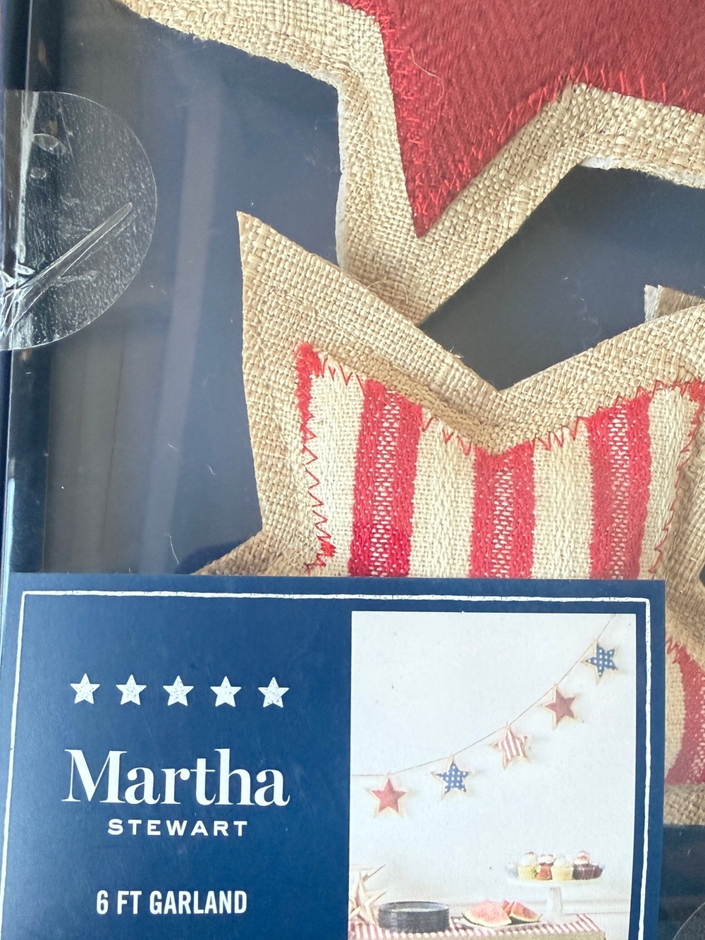 Martha Stewart Red and Natural Burlap Star Garland